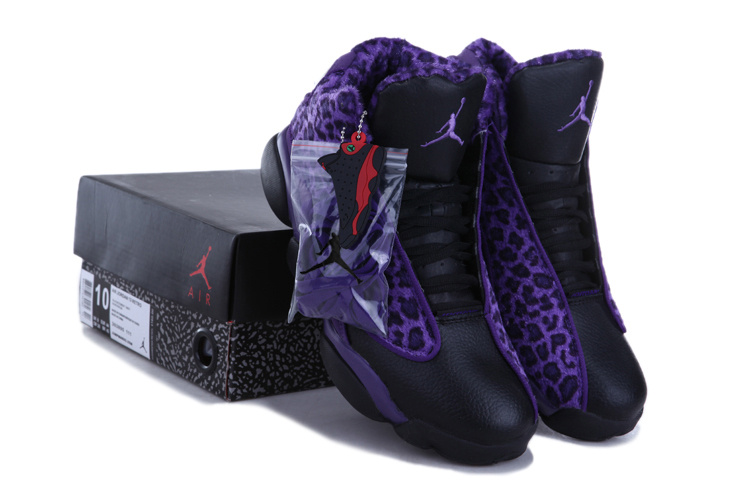 Kids Air Jordan 13 Leopard Print Black Purple Shoes