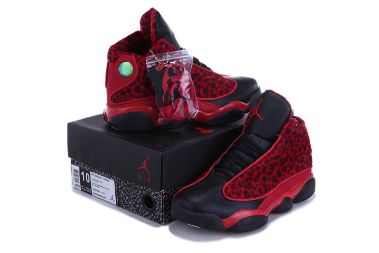 Kids Air Jordan 13 Leopard Print Black Red Shoes