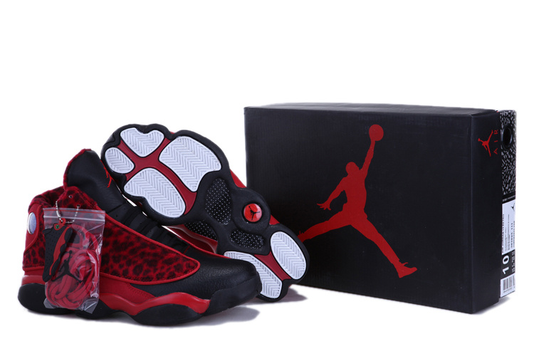 Kids Air Jordan 13 Leopard Print Black Red Shoes