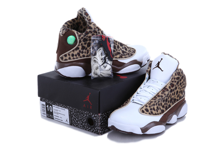 Kids Air Jordan 13 Leopard Print White Coffe Shoes