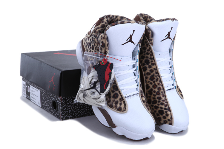 Kids Air Jordan 13 Leopard Print White Coffe Shoes