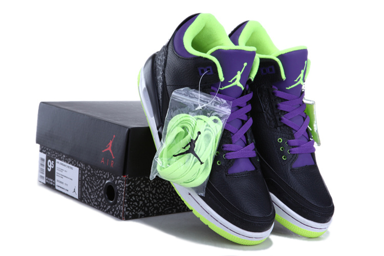 2013 Air Jordan Retro 3 Black Green Purple Shoes