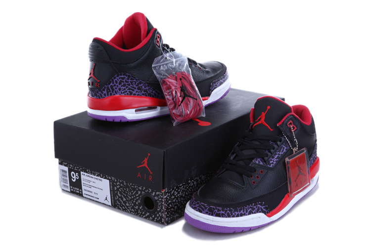 2013 Air Jordan Retro 3 Black Red White Shoes