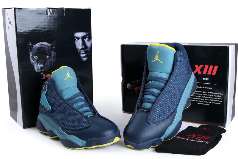 2013 Hardcover Air Jordan 13 Blue Yellow Shoes