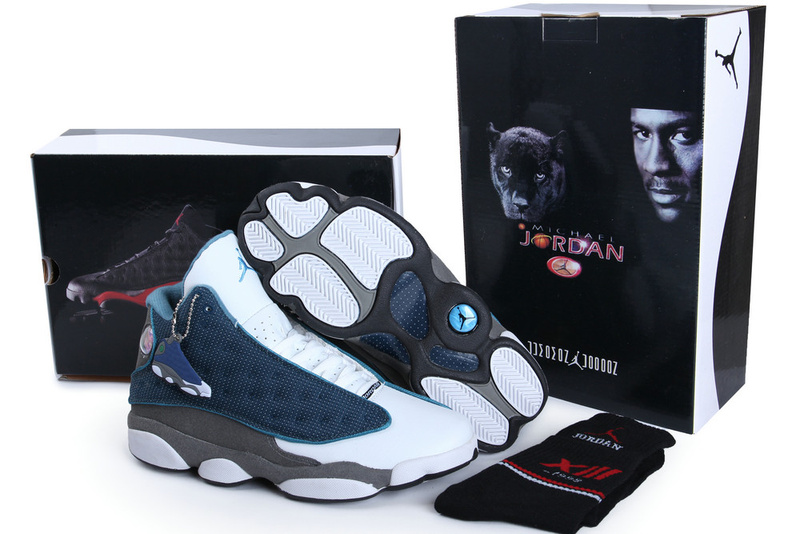 2013 Hardcover Air Jordan 13 White Blue Grey Shoes