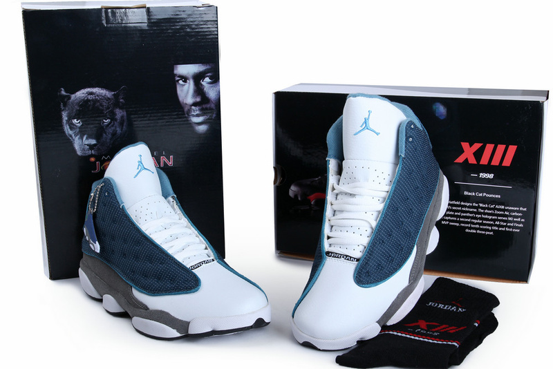 2013 Hardcover Air Jordan 13 White Blue Grey Shoes - Click Image to Close