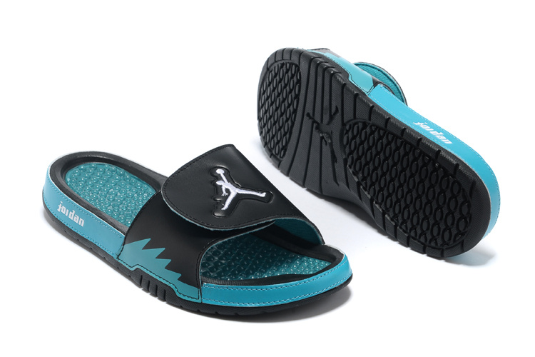 black and blue jordan slides