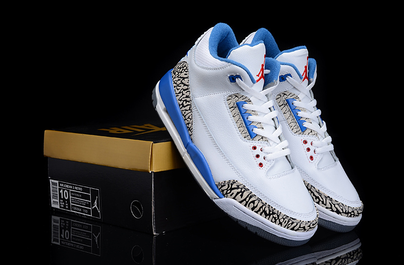 New Arrival Air Jordan 3 White Blue Shoes - Click Image to Close