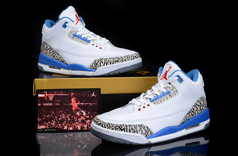 New Arrival Air Jordan 3 White Blue Shoes