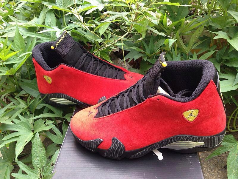 2014 Jordan 14 Ferrari Red Black Gold Shoes - Click Image to Close