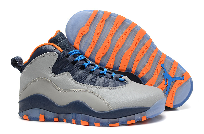 2014 New Jordan 10 Retro Transparent Sole RGrey Blue Orange Shoes - Click Image to Close