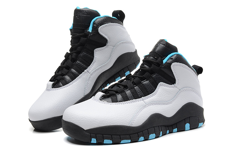 2014 New Jordan 10 Retro Transparent Sole White Black Blue Shoes - Click Image to Close