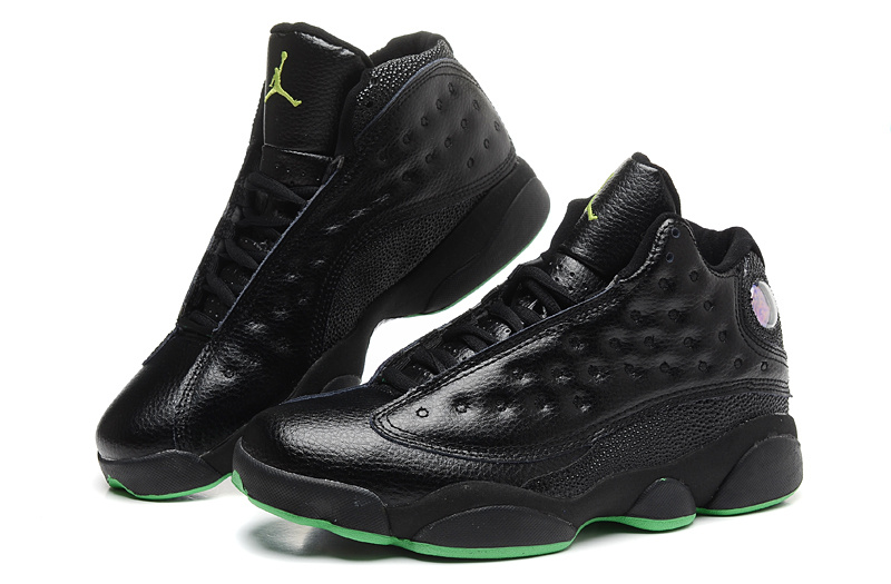 2015 Air Jordan 13 Retro All Black Green Sole Shoes - Click Image to Close