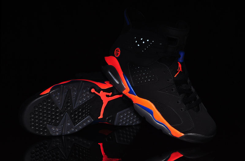 Original 2015 Air Jordan 6 Knicks World Cup Black Orange Blue Shoes