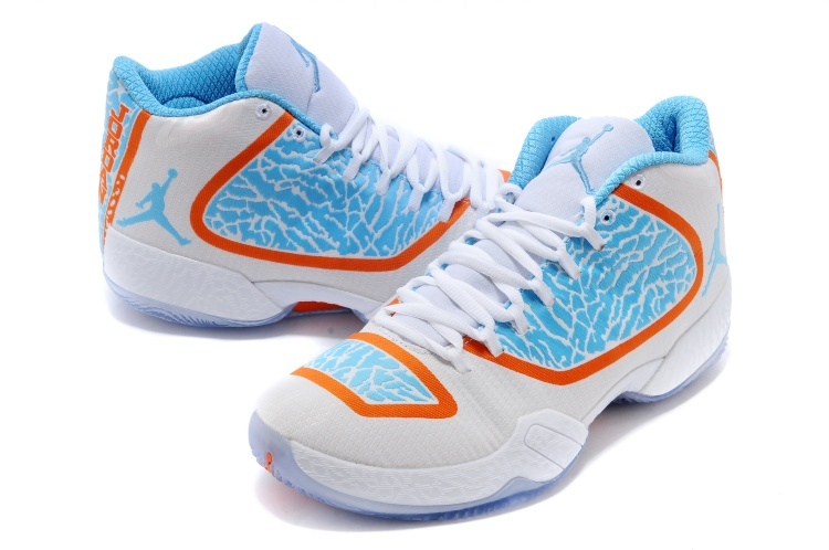 Latest Air Jordan 29 White Blue Orange Shoes - Click Image to Close