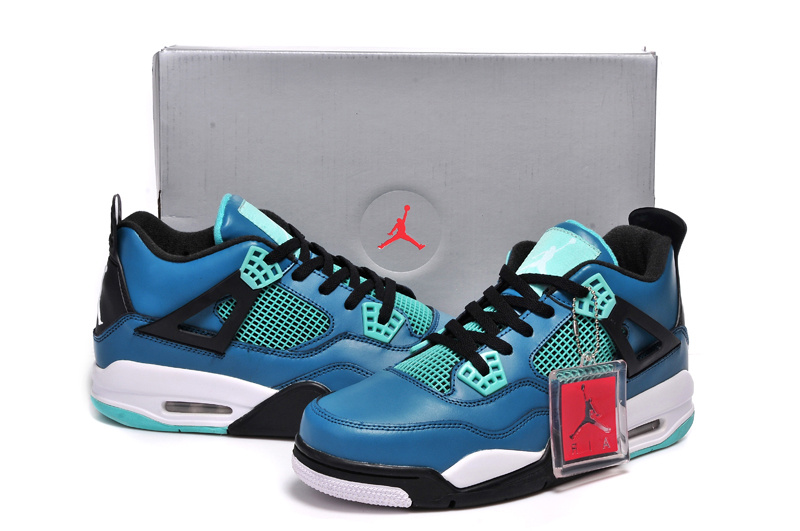 2015 Jordan 4 Retro Black Jade Blue Shoes - Click Image to Close