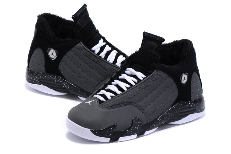 2015 New Lover Air Jordan 14 Retro Wool Black Grey Shoes - Click Image to Close