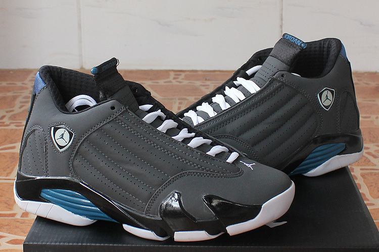 2015 Original Jordan 14 Black Grey Blue Shoes - Click Image to Close