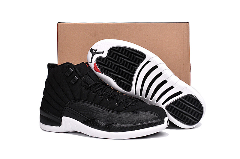 2016 Air Jordan 12 Black Nylon Black White Shoes - Click Image to Close