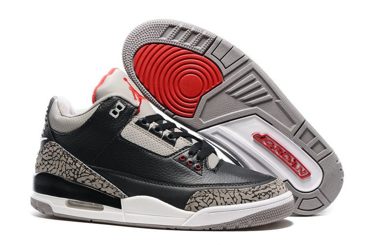 2016 Air Jordan 3 Black Cement Grey Red Shoes with Air Logo