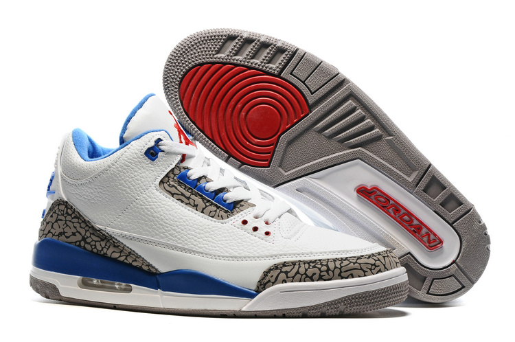 2016 Air Jordan 3 White Cement Blue Red Shoes with Air Logo