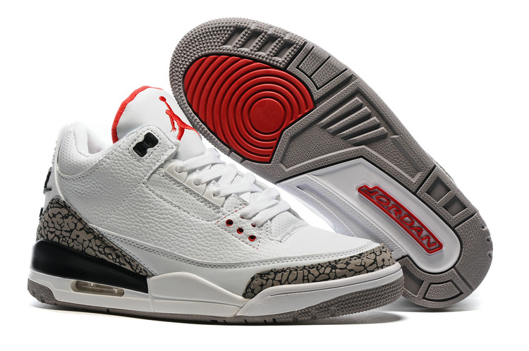 2016 Air Jordan 3 White Cement Grey Red Shoes with Air Logo