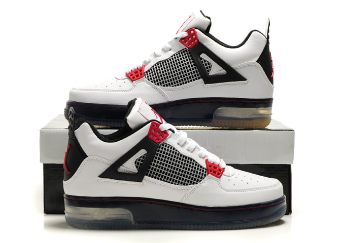 Nice Air Force Jordan 4 Shine Sole White Black Shoes - Click Image to Close