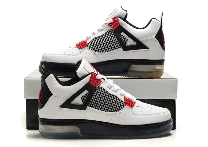 Nice Air Force Jordan 4 Shine Sole White Black Shoes