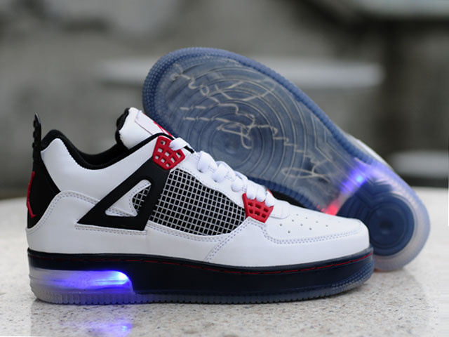 Nice Air Force Jordan 4 Shine Sole White Black Shoes - Click Image to Close