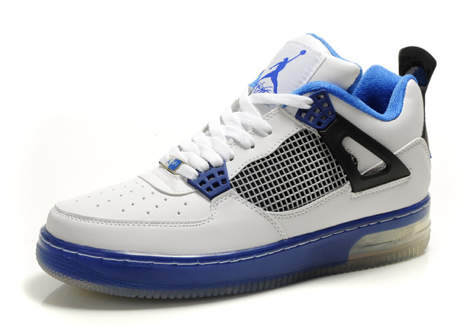 Nice Air Force Jordan 4 Shine Sole White Blue Black Shoes