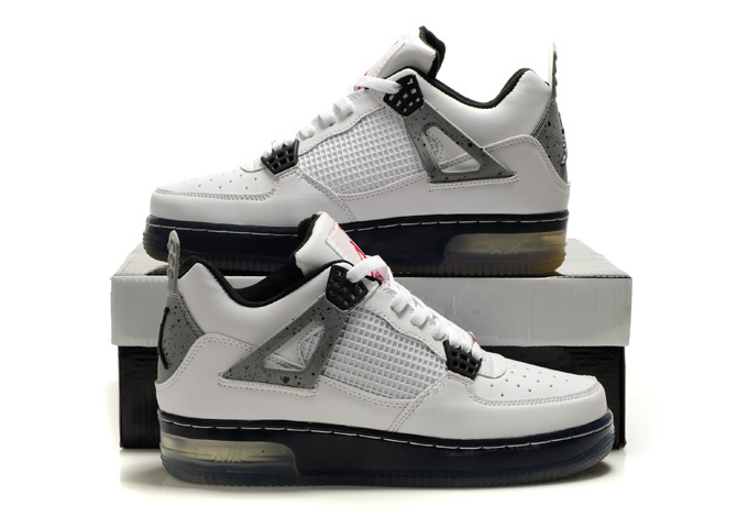 Nice Air Force Jordan 4 Shine Sole White Grey Black Shoes - Click Image to Close