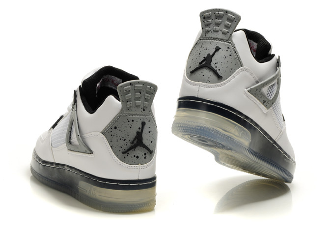 Nice Air Force Jordan 4 Shine Sole White Grey Black Shoes - Click Image to Close