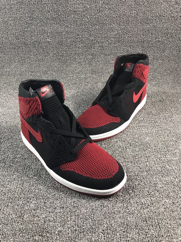 Air Jordan 1 Flyknit Red Black Shoes - Click Image to Close