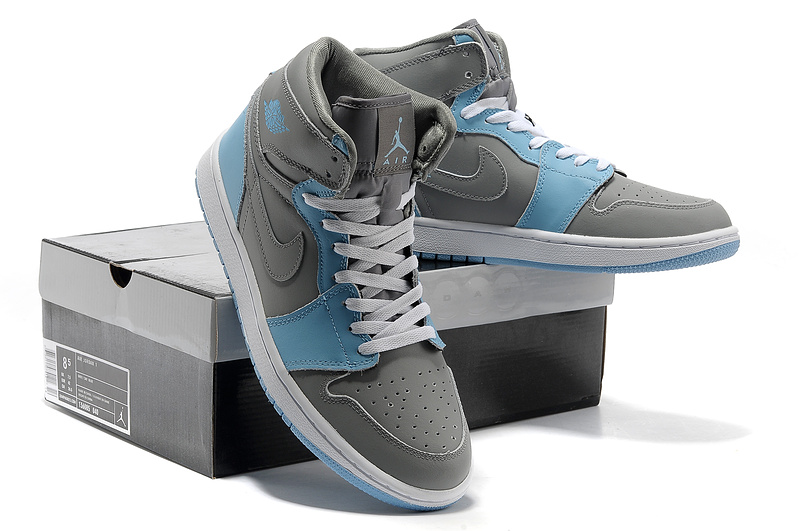 Air Jordan 1 High Grey Blue White Shoes - Click Image to Close