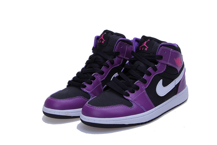 Air Jordan 1 Mid GG Black Purple White Shoes - Click Image to Close