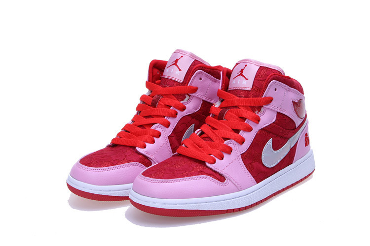 Air Jordan 1 Mid Prem GS Red Pink White For Women - Click Image to Close