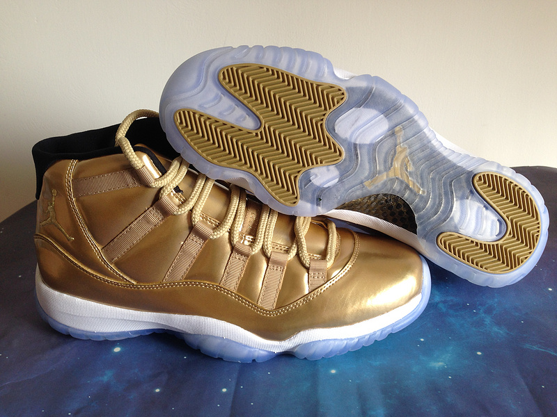 Limited Air Jordan 11 Gold White Shoes - Click Image to Close