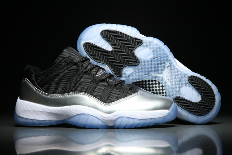 Air Jordan 11 Low Silver Black Blue Sole Shoes - Click Image to Close