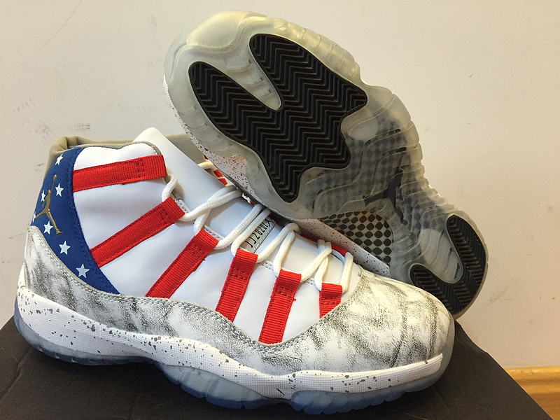 Air Jordan 11 Moon Landing Grey Red Blue Shoes - Click Image to Close