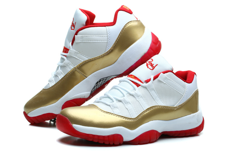 Air Jordan 11 Retro Low White Gold Red Shoes - Click Image to Close