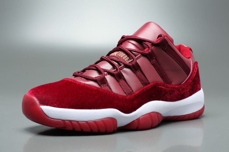 Air Jordan 11 Velvet Heriess Low Wine Red White Shoes - Click Image to Close