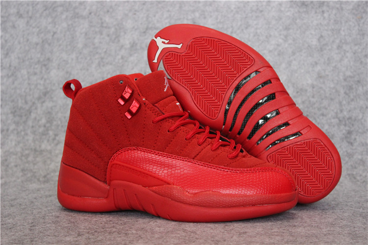 Air Jordan 12 DeerSkin All Red Shoes - Click Image to Close