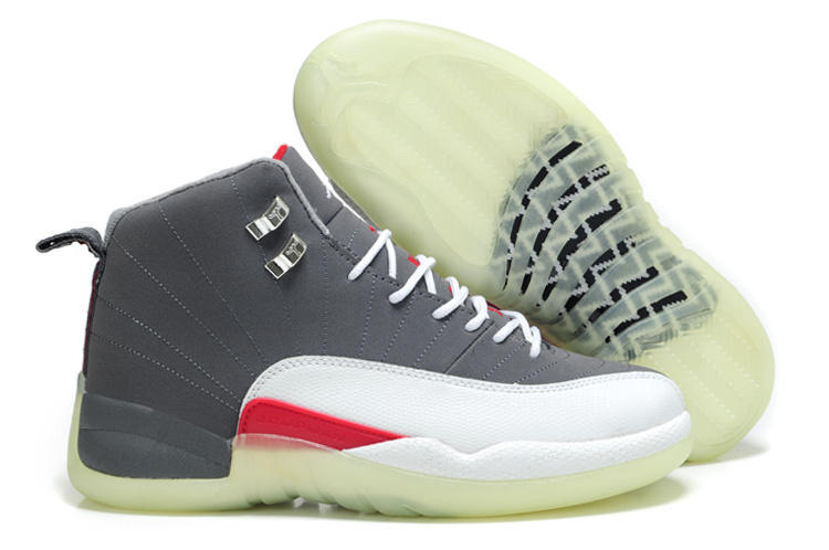 Special Jordan 12 Shine Sole Grey White Red Shoes - Click Image to Close