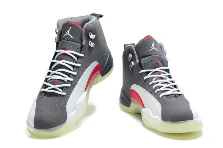 Special Jordan 12 Shine Sole Grey White Red Shoes - Click Image to Close