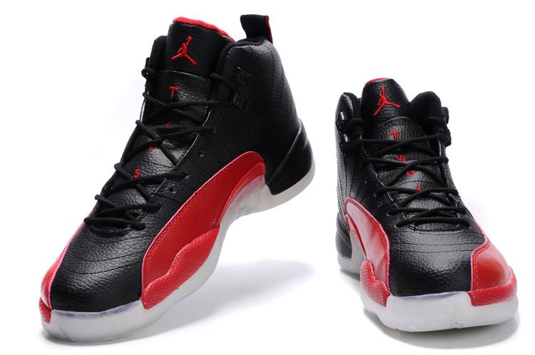Air Jordan 12 Transparent Sole Black Red White Shoes