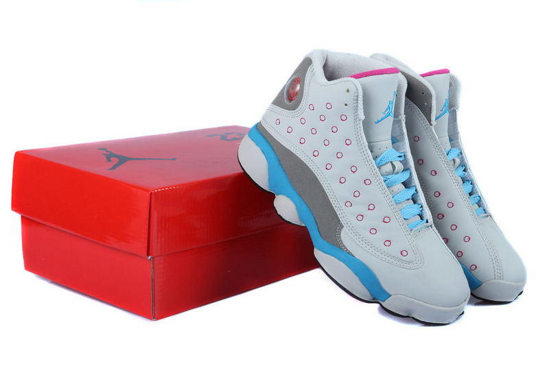 Air Jordan 13 GS Miami Vice White Grey Light Blue For Women - Click Image to Close