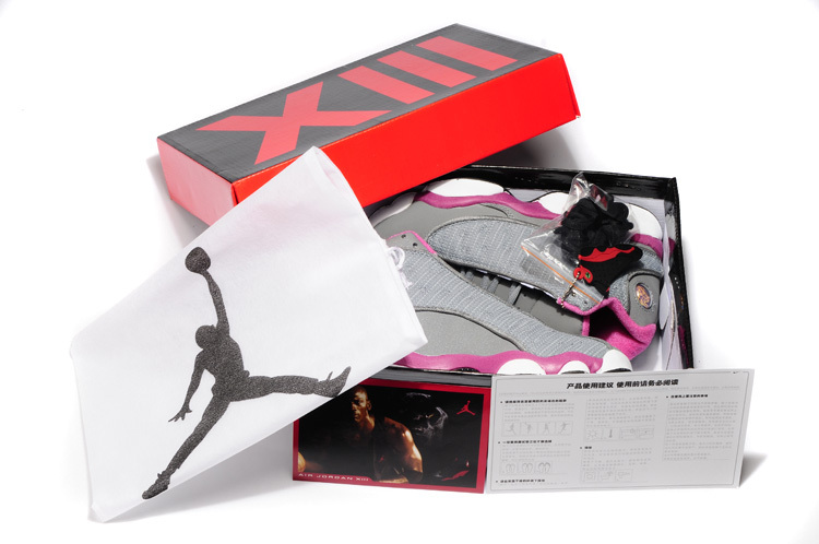 Air Jordan 13 Hardback Grey Pink White Shoes - Click Image to Close