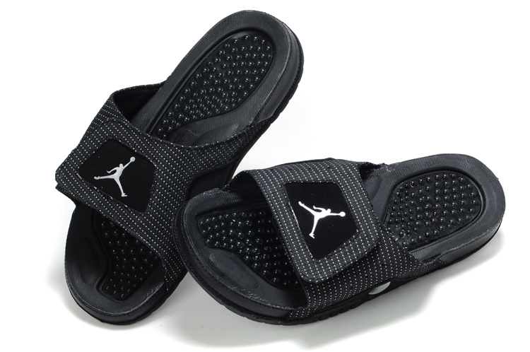 Air Jordan 13 Slipper Black White Logo - Click Image to Close