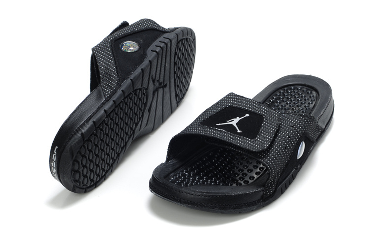 Air Jordan 13 Slipper Black White Logo - Click Image to Close