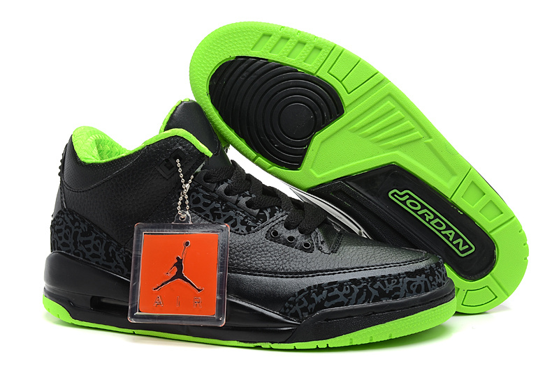 2013 Jordan 3 Hardback Black Green Shoes